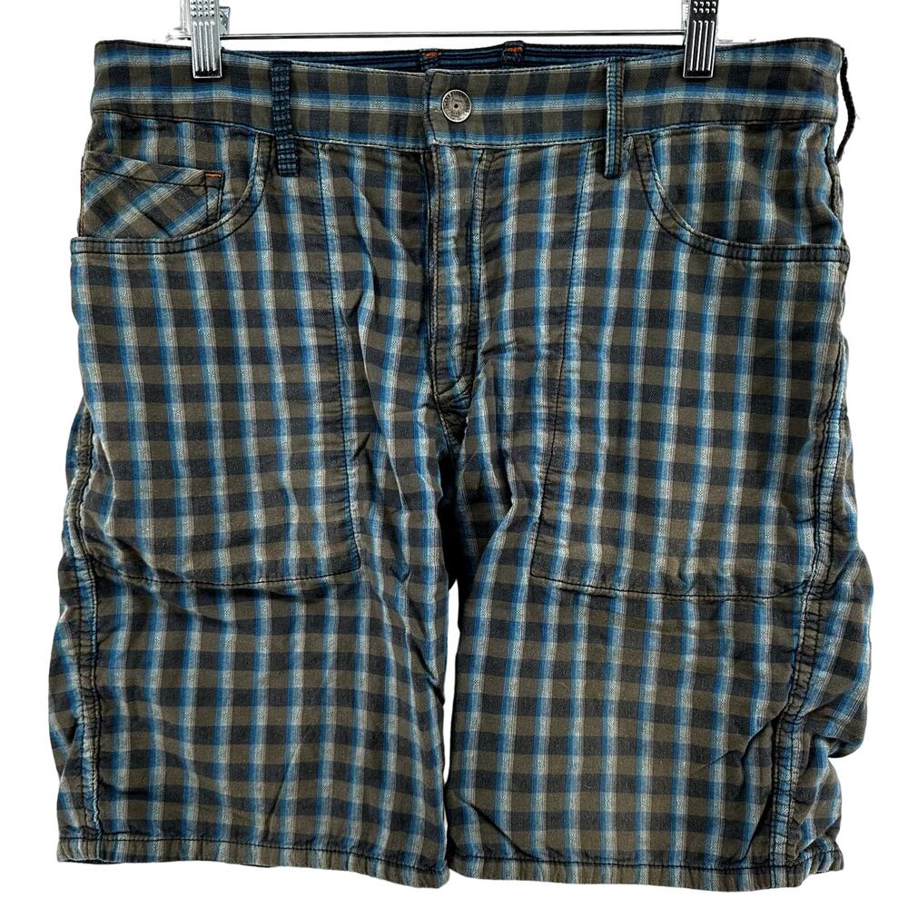 Tommy Bahama Madras Shorts Reversible Mixed Medium Plaid Striped Blue Large 38"